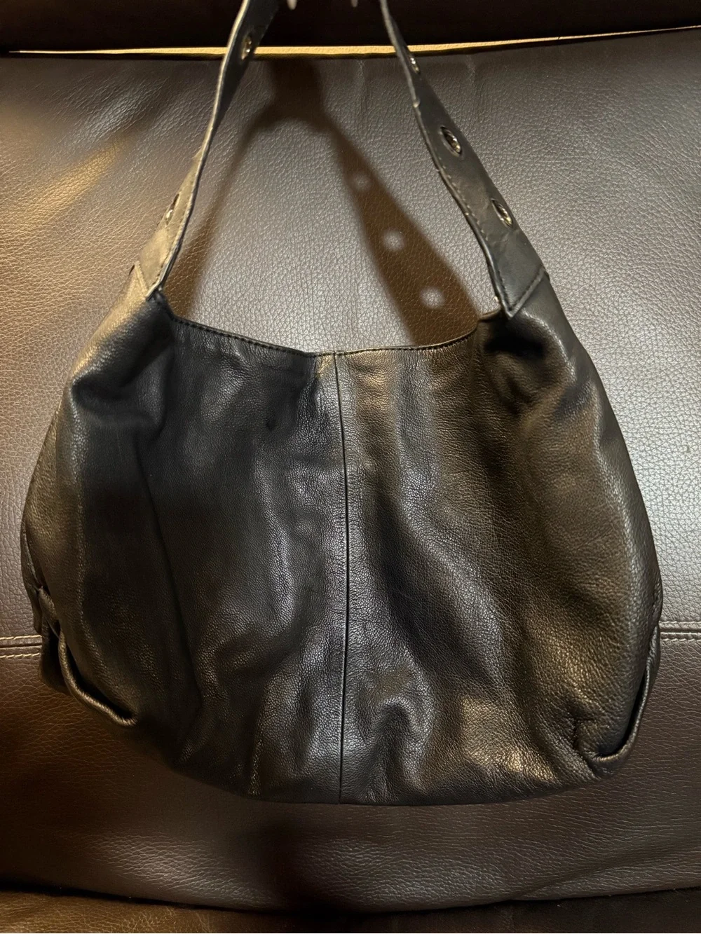 Kenneth Cole Reaction Black Leather Shoulder Hobo with Grommet Strap